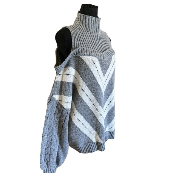 Oversized Chunky Cable Knit Sweater Sexy Boho Chic Grey White Off Shoulder 4X - Picture 6 of 10